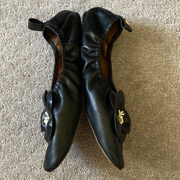 TORY BURCH black nappa leather Flower Ballet flats, 9.5. - Picture 5 of 13